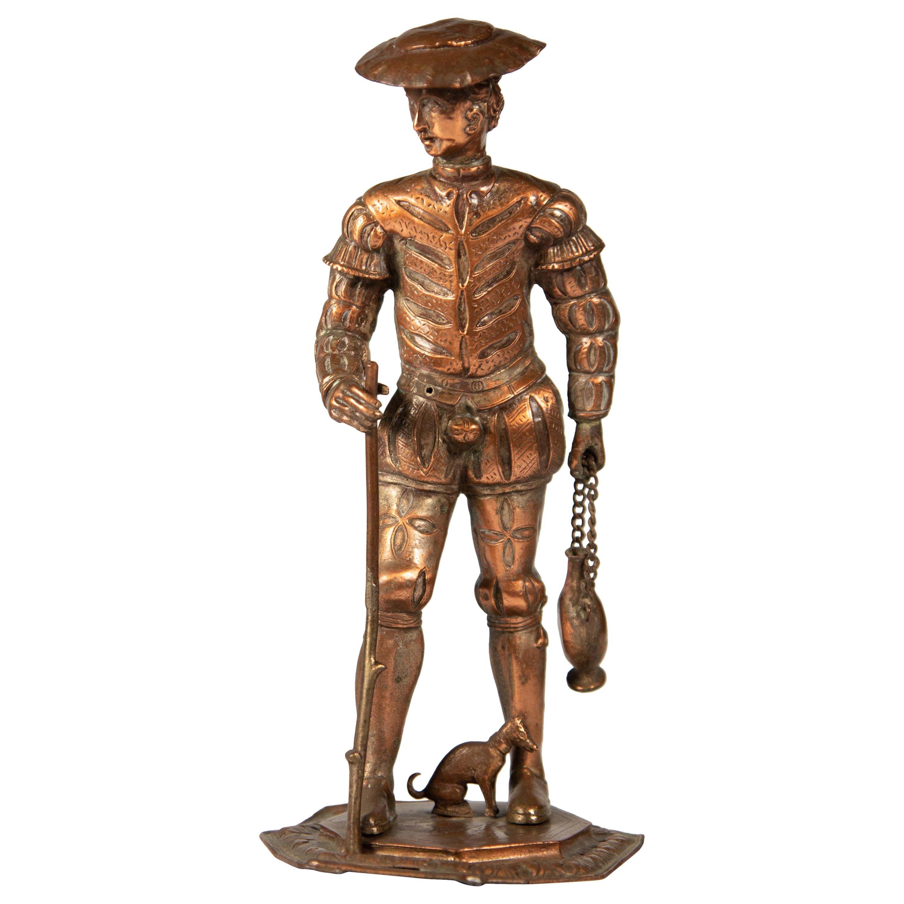 Renaissance Style Copper Figure of a Pilgrim with a Small Dog, circa 1860 For Sale