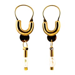 Renaissance Style Cultured Pearl Yellow Gold Drop Lever-Back Earrings