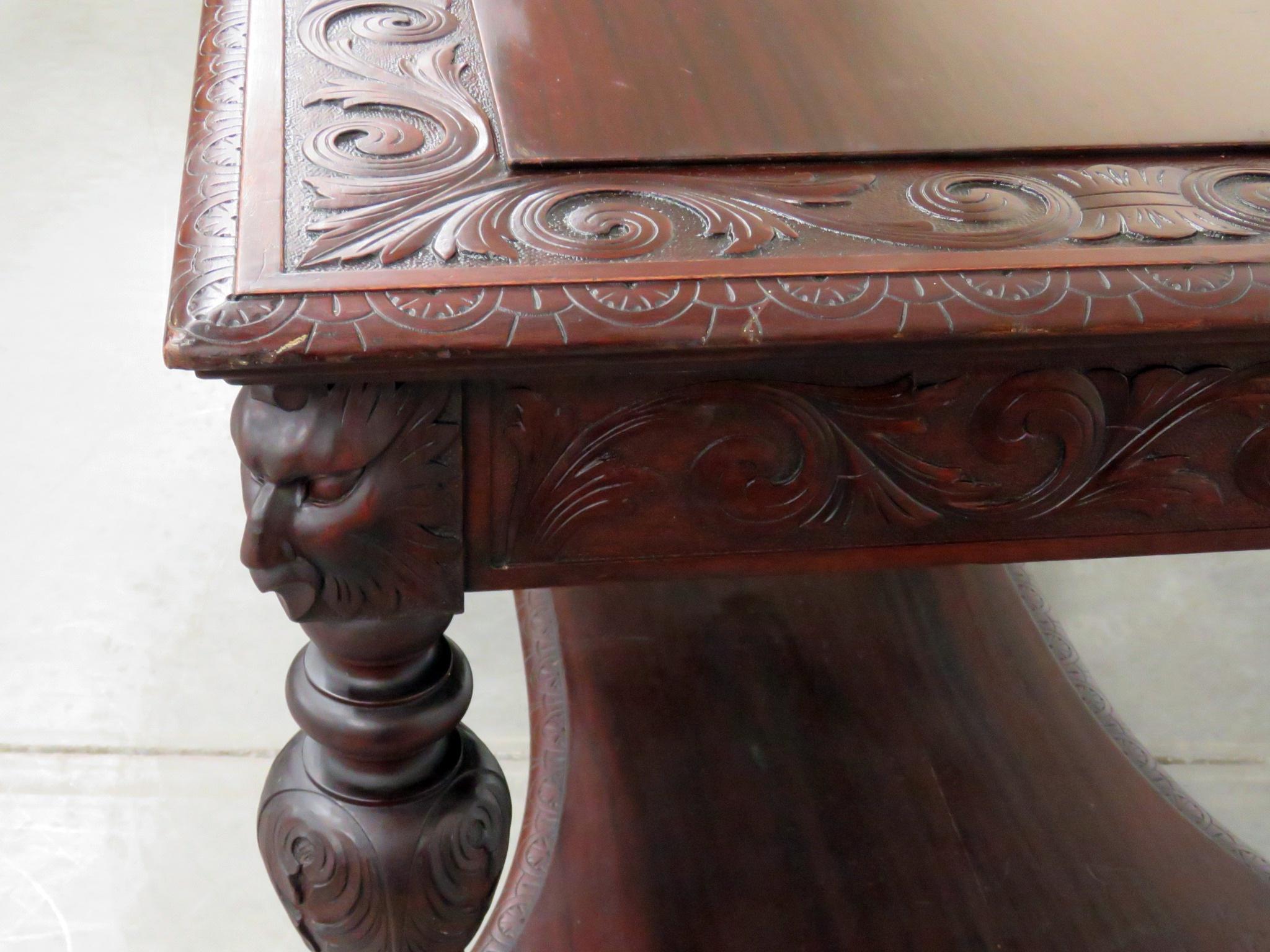 Carved Figural RJ Horner Mahogany Writing Desk Table  3