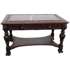 Carved Figural RJ Horner Mahogany Writing Desk Table