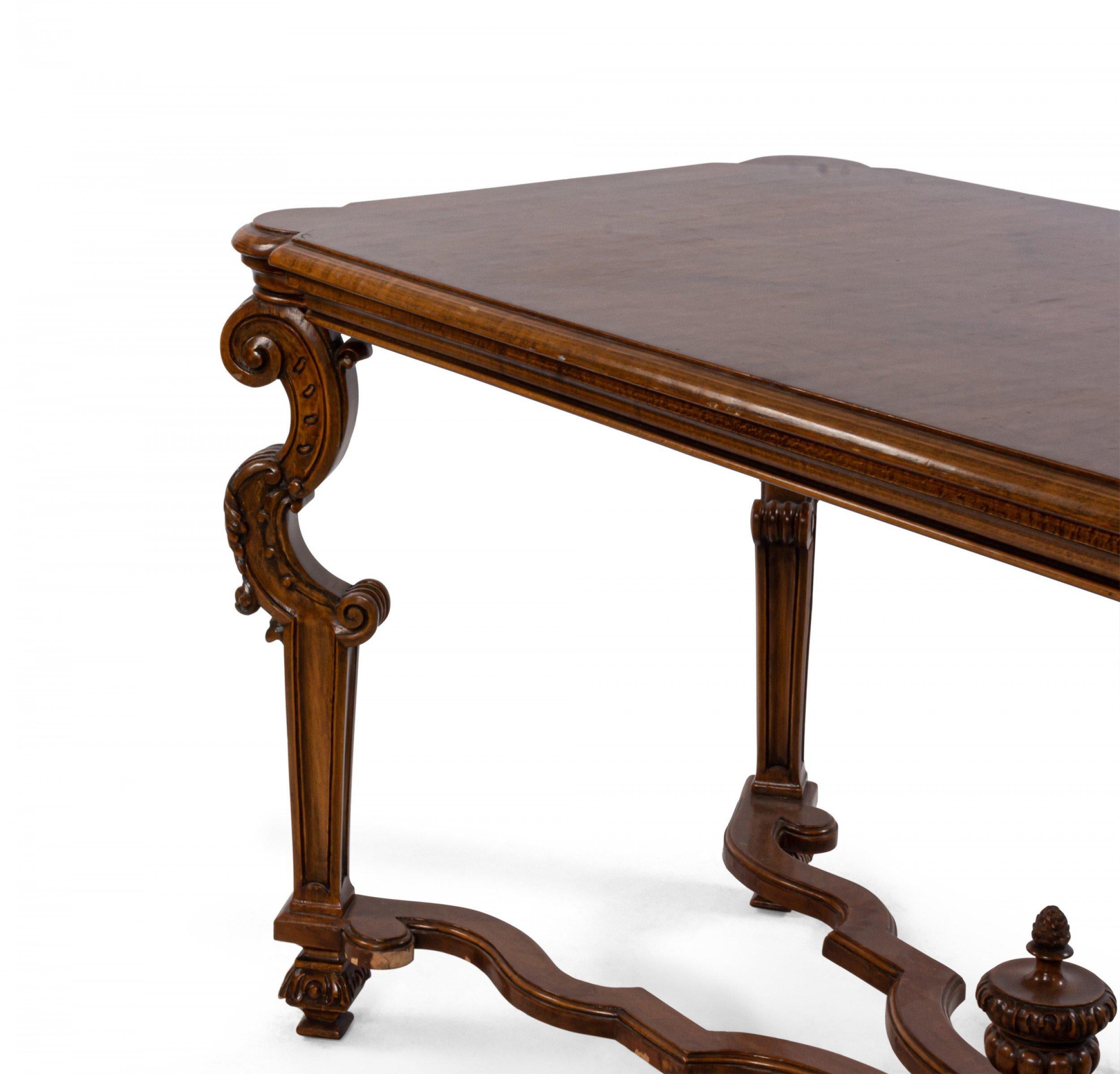 20th Century Renaissance Style Dining Table with Scalloped X-bar Stretcher For Sale