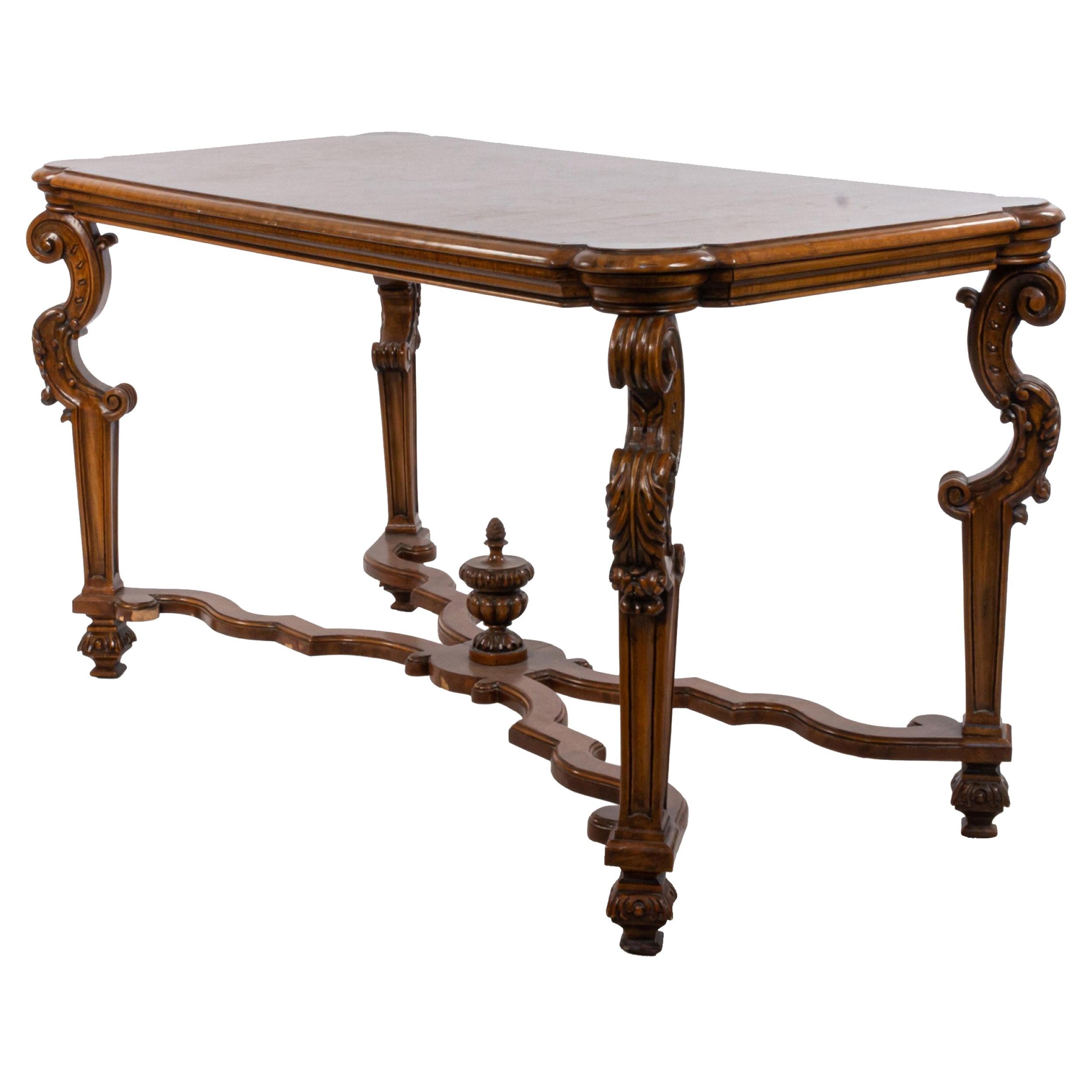 Renaissance Style Dining Table with Scalloped X-bar Stretcher For Sale
