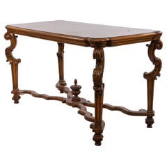 Vintage Renaissance Style Dining Table with Scalloped X-bar Stretcher