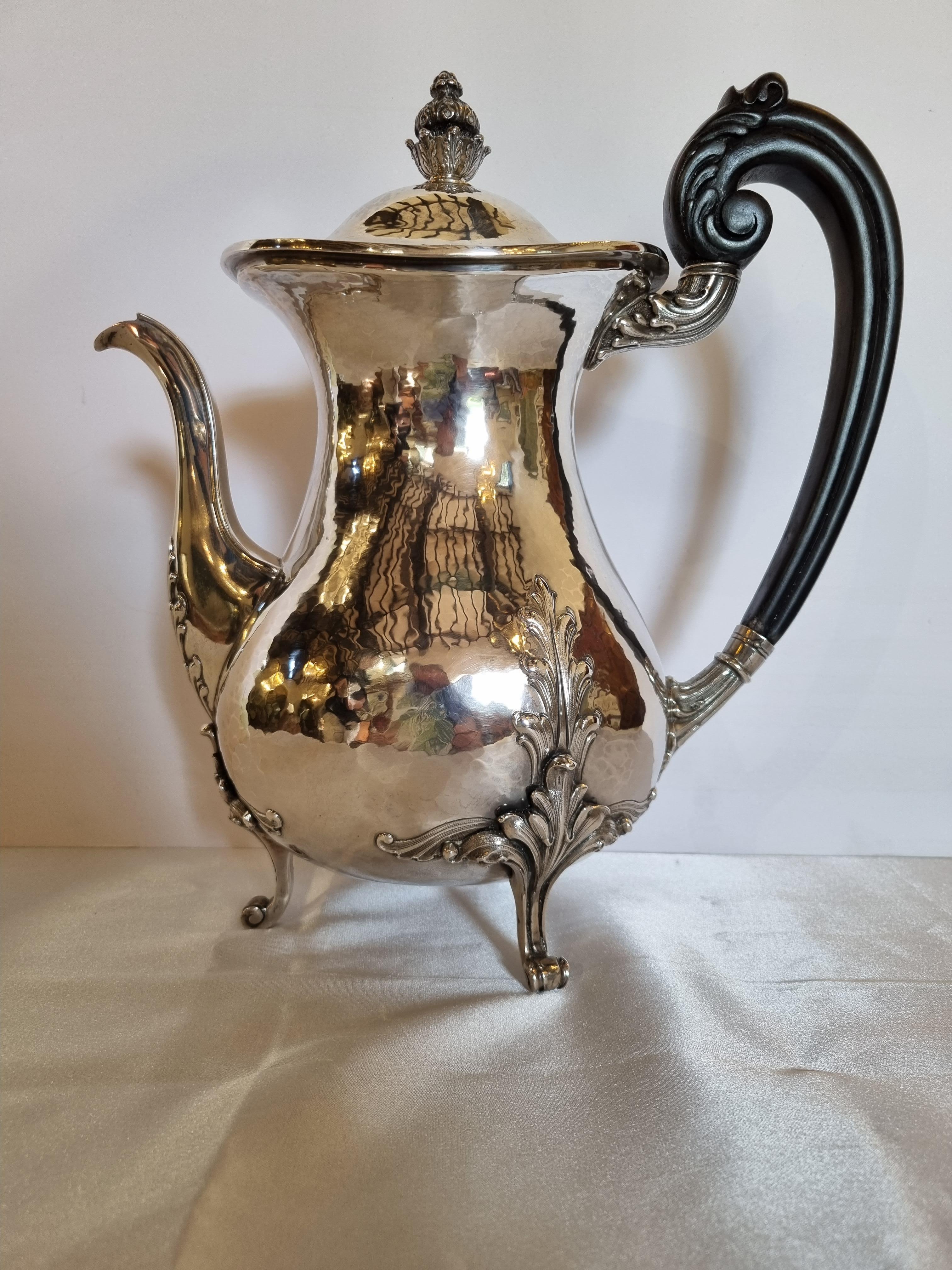 Late 20th Century Renaissance Style Four-Piece Sterling Silver Tea and Coffee Set, Italy, 1985 For Sale