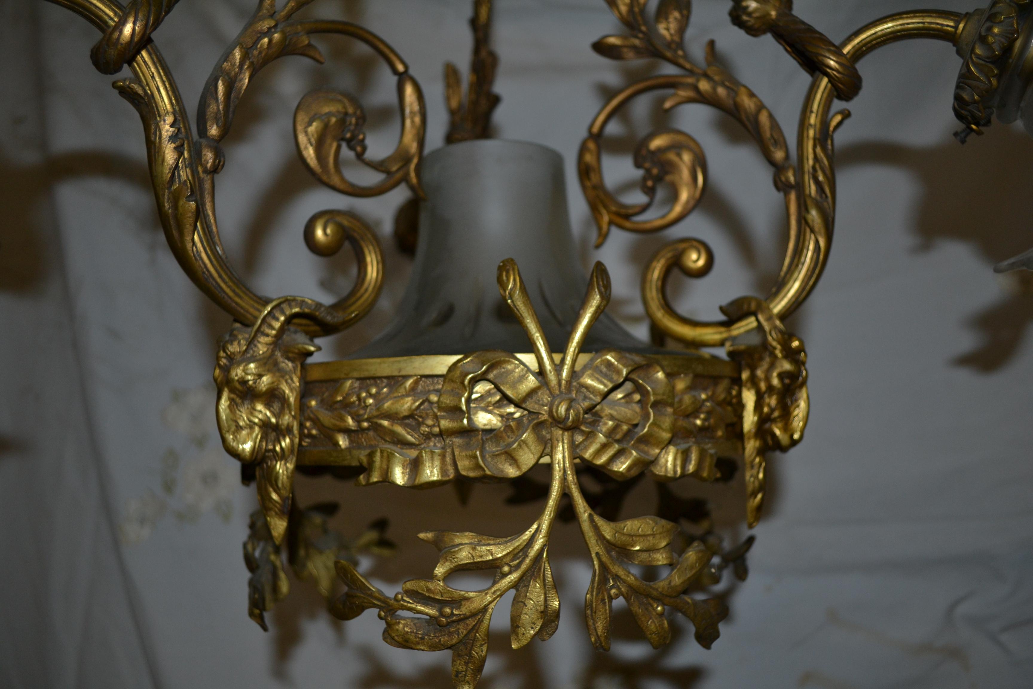 French Renaissance Style Gilt-Bronze and Patinated Bronze Chandelier