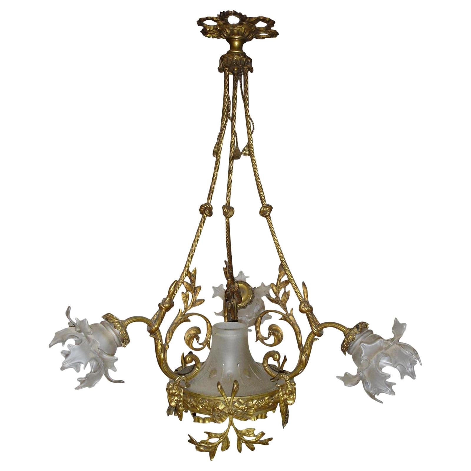 Renaissance Style Gilt-Bronze and Patinated Bronze Chandelier