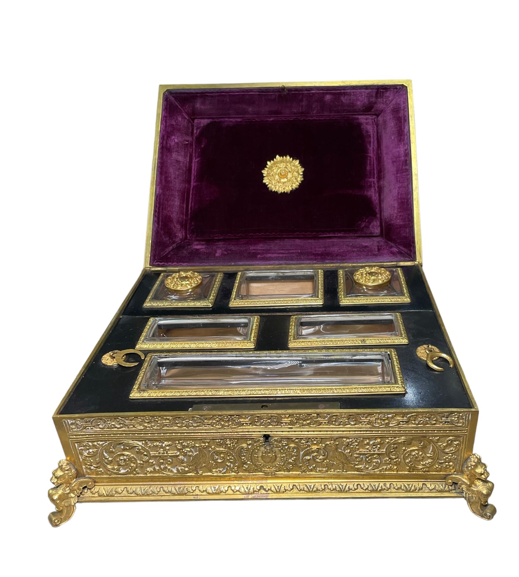 Renaissance Style Gilt Rectangular Casket , Jewelry, Desk and /or Decorative Box For Sale 2