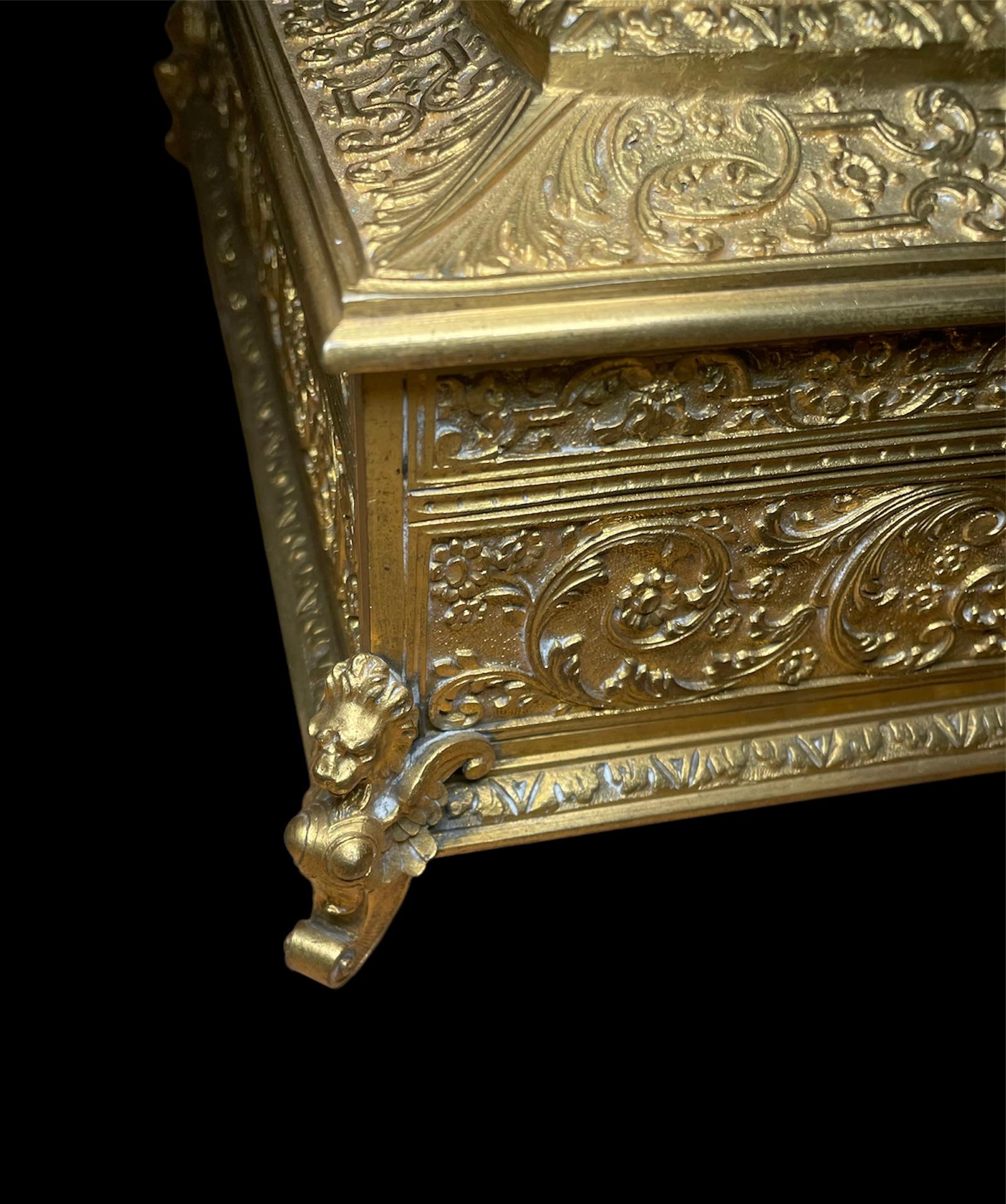 Renaissance Style Gilt Rectangular Casket , Jewelry, Desk and /or Decorative Box For Sale 6