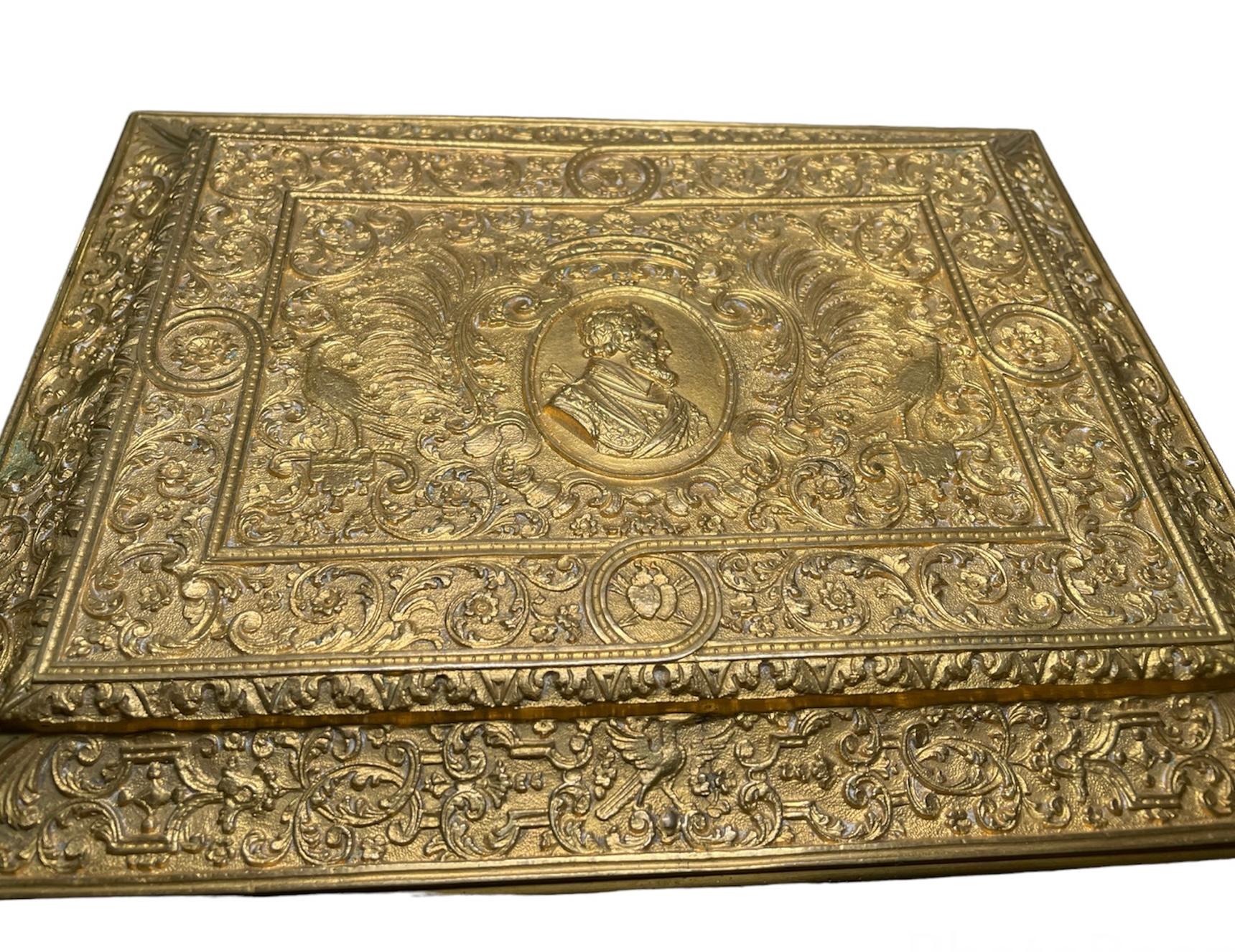 Renaissance Revival Renaissance Style Gilt Rectangular Casket , Jewelry, Desk and /or Decorative Box For Sale