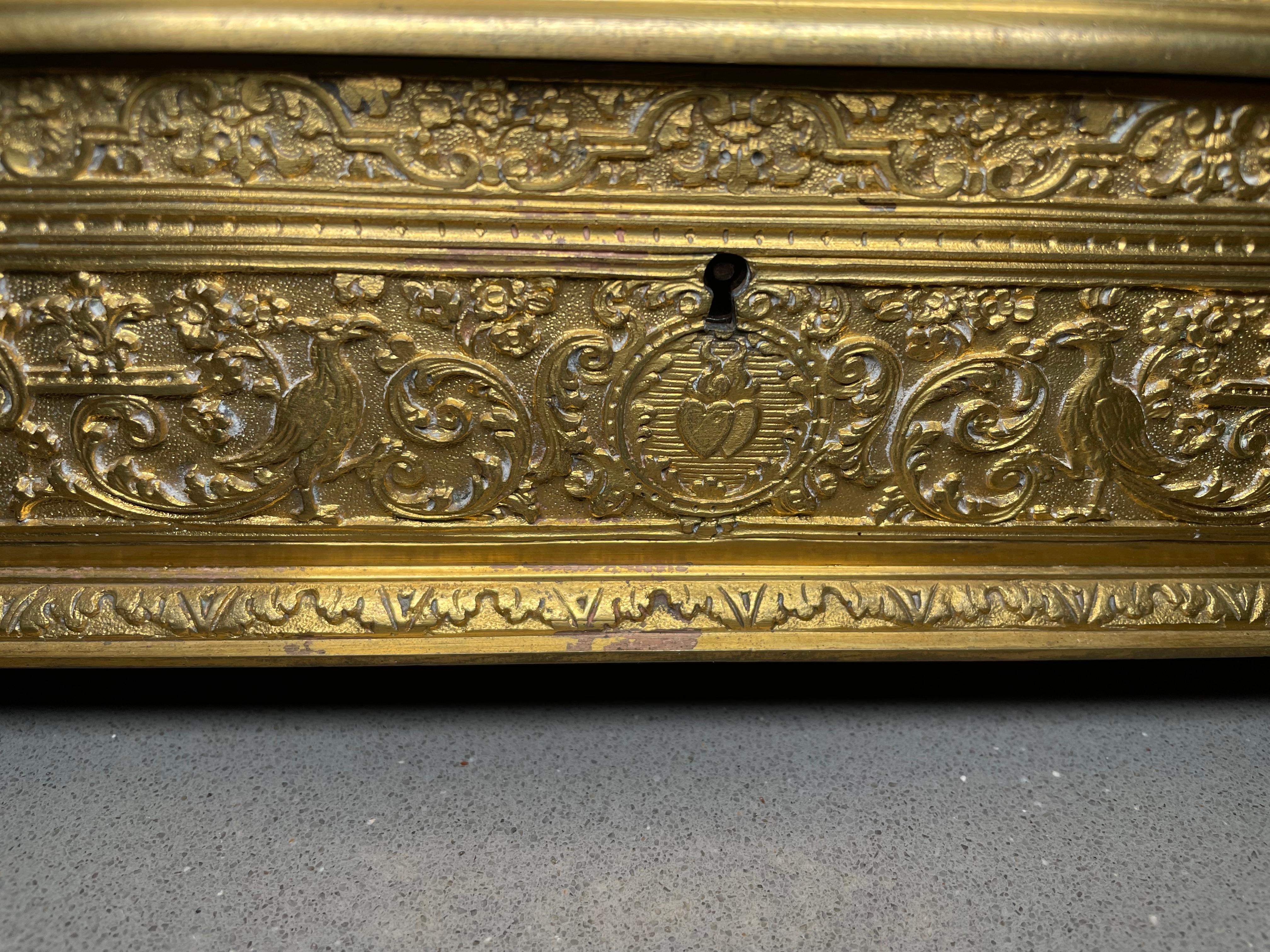 Embossed Renaissance Style Gilt Rectangular Casket , Jewelry, Desk and /or Decorative Box For Sale