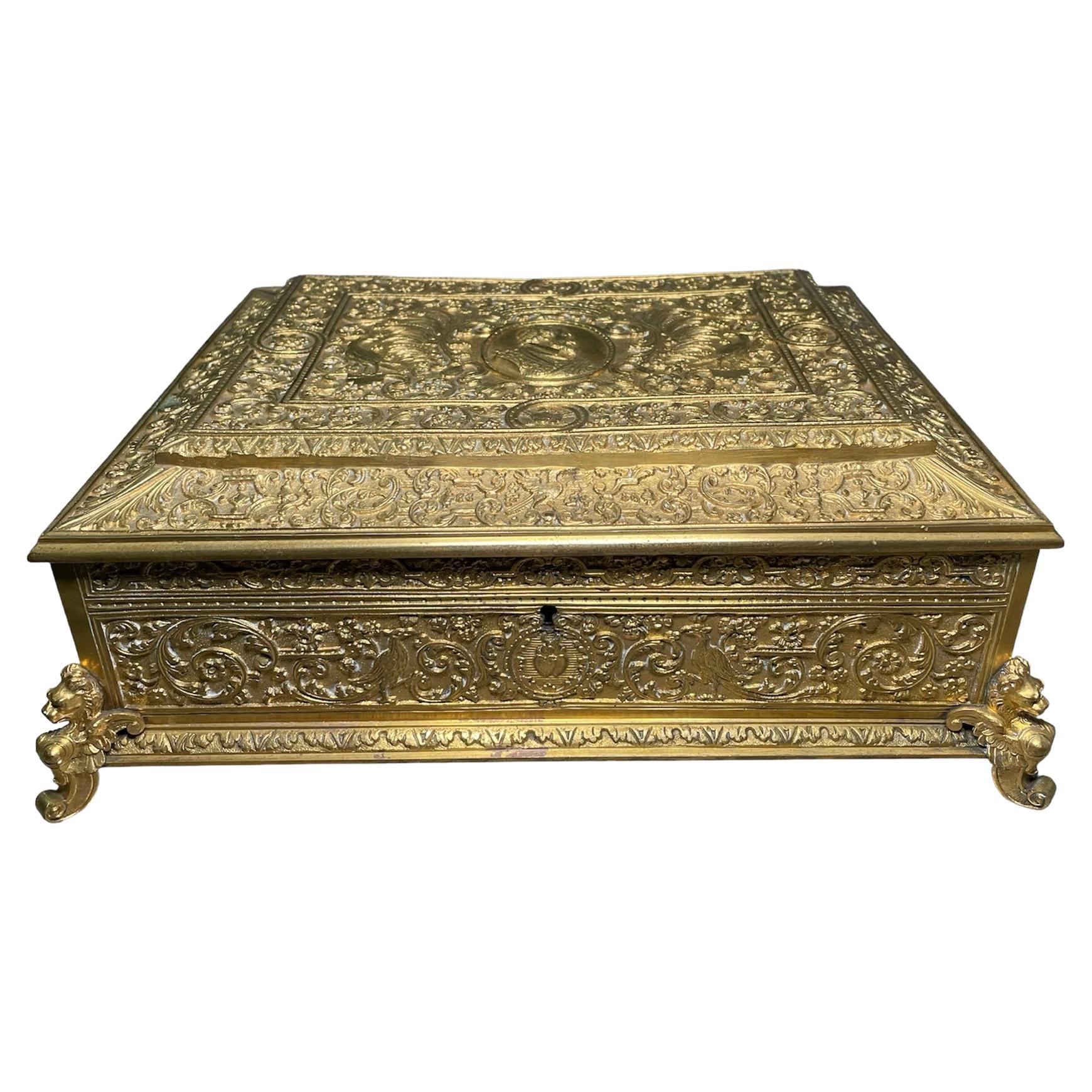 Renaissance Style Gilt Rectangular Casket , Jewelry, Desk and /or Decorative Box For Sale