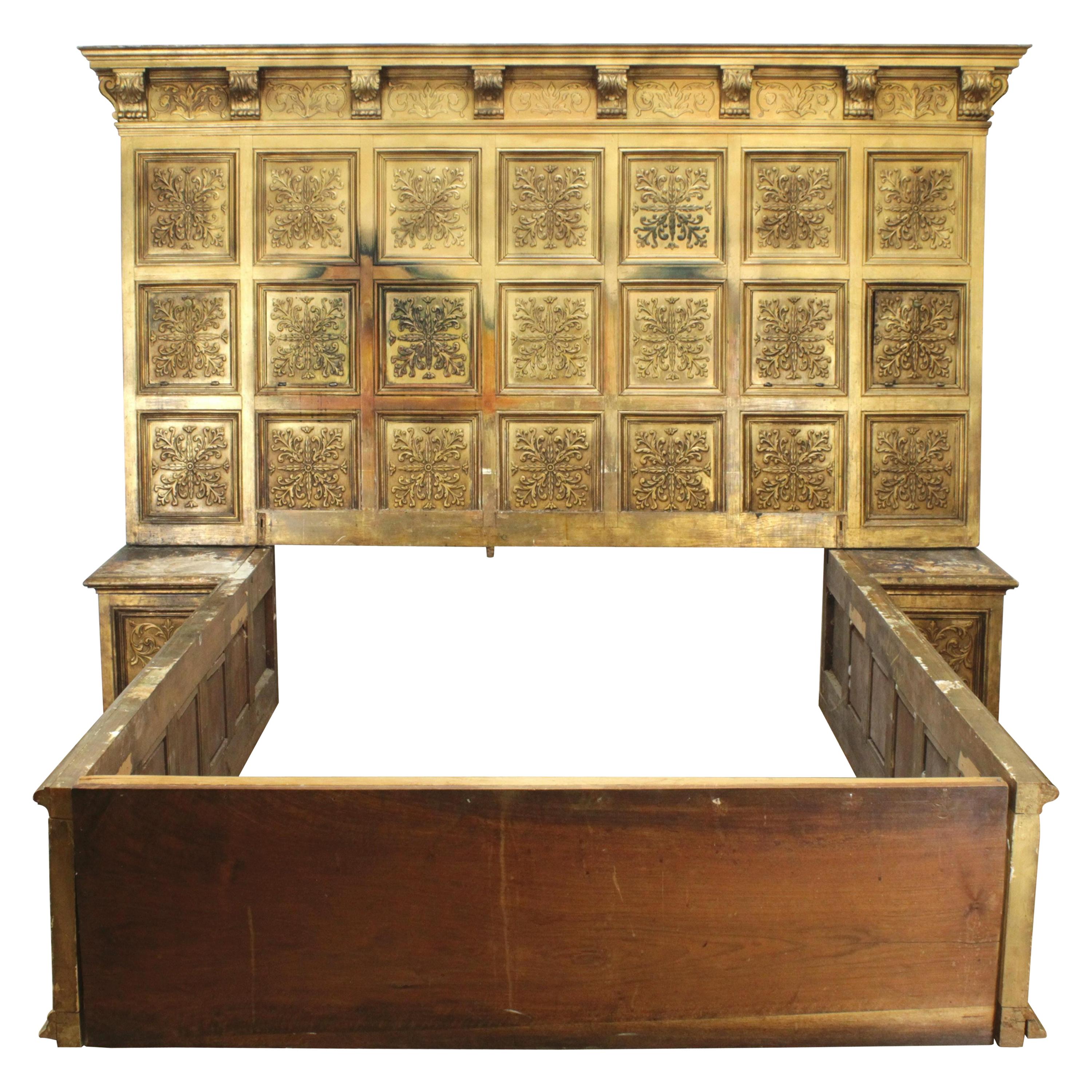 Renaissance Style Giltwood Panel King Size Bed