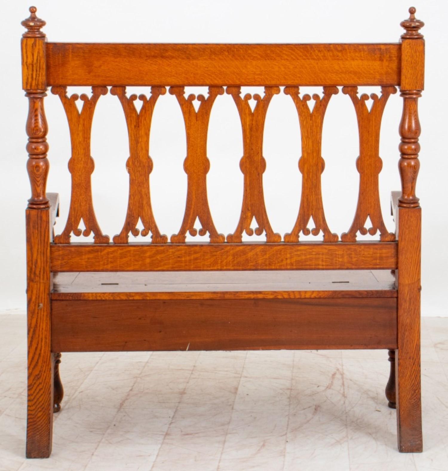 The Renaissance Revival style hall bench or settee,

 measures approximately 51 inches in height, 48 inches in width, and 21 inches in depth. The seat height is approximately 18 inches.




