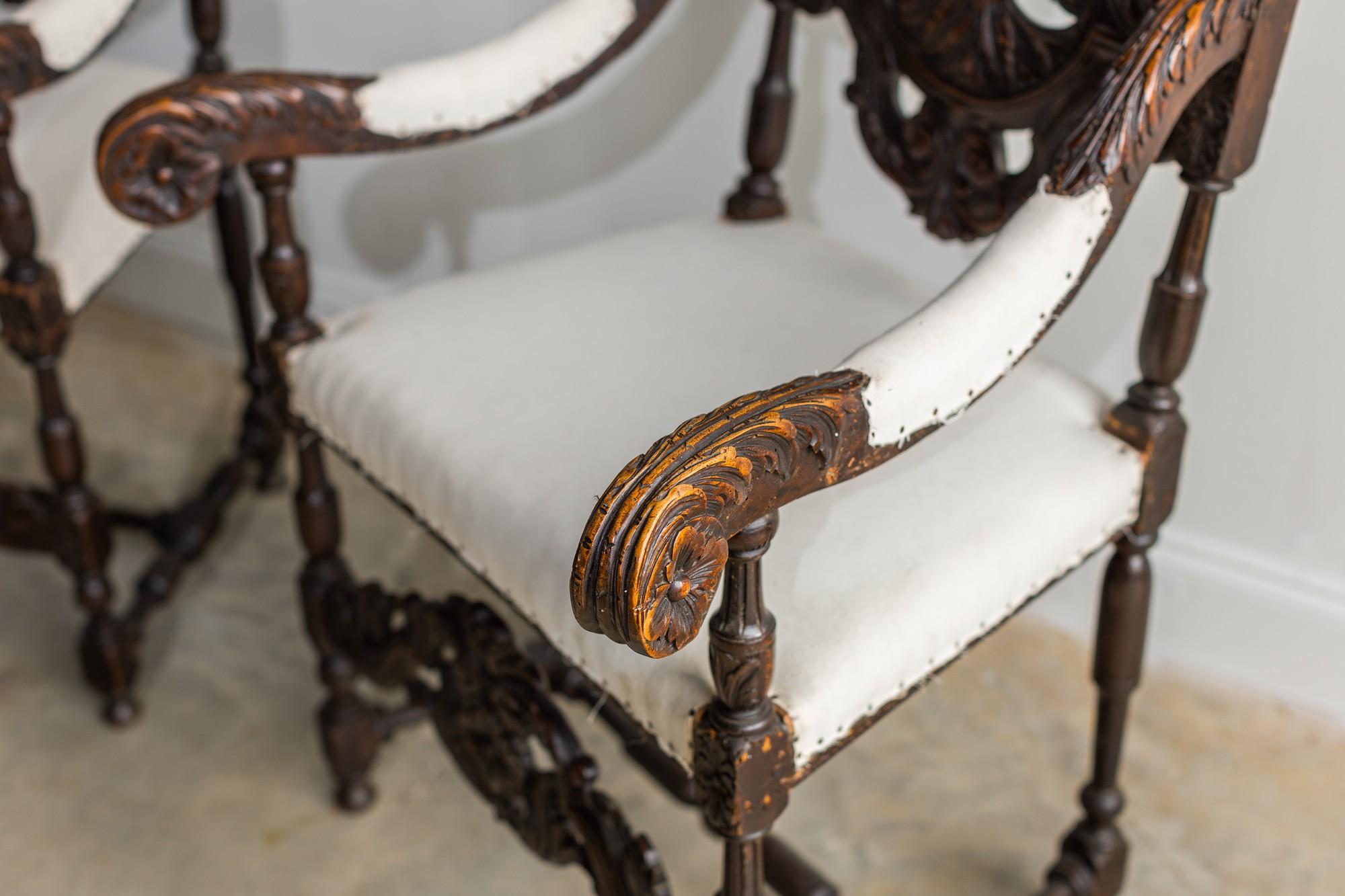 19th Century Renaissance Style Italian Armchairs For Sale