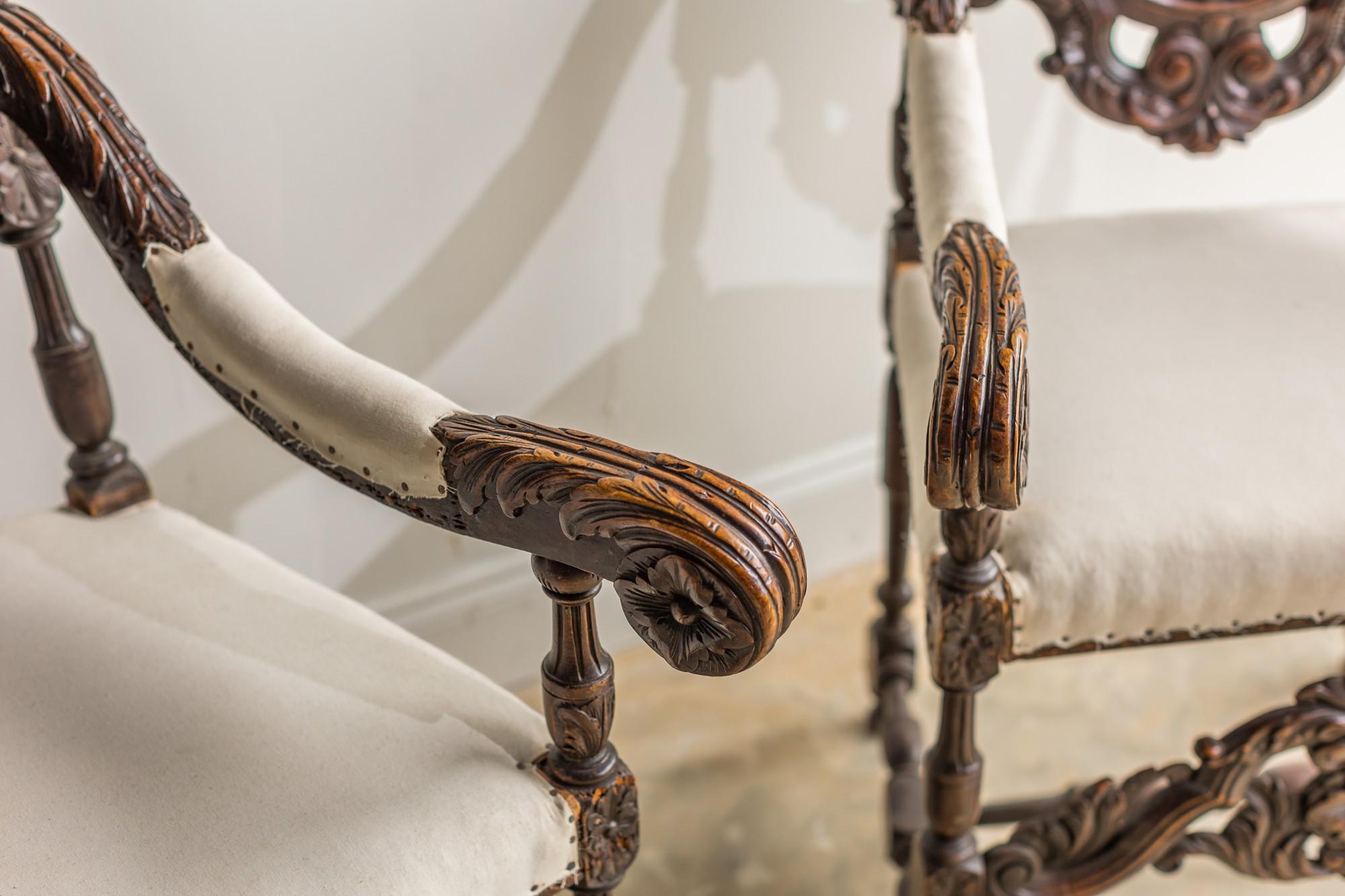 Wood Renaissance Style Italian Armchairs For Sale