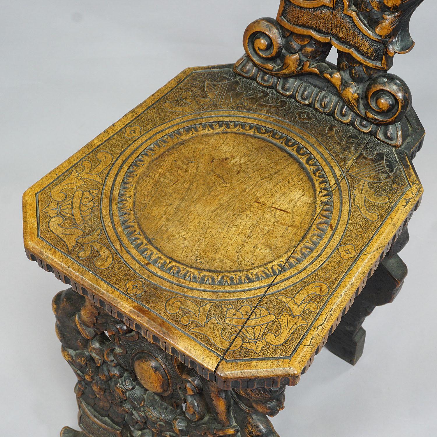 German Renaissance Style Italian Sgabello Chair ca. 1860