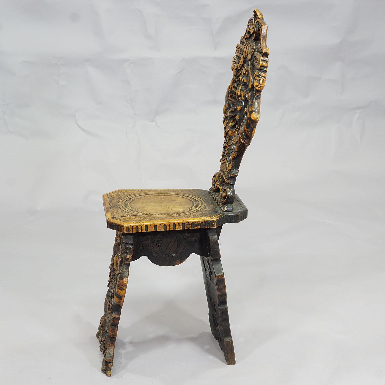 Renaissance Style Italian Sgabello Chair ca. 1860 In Good Condition For Sale In Berghuelen, DE