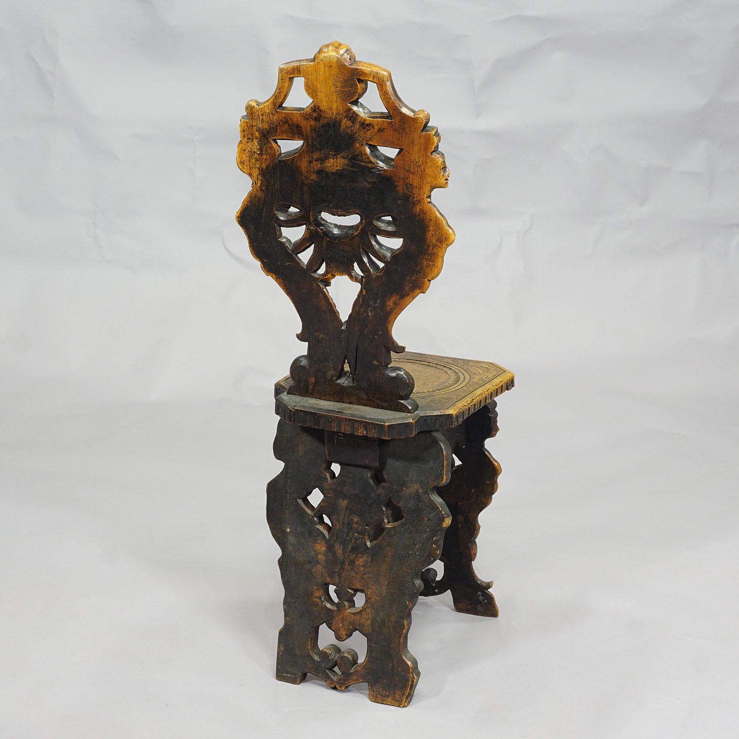 Wood Renaissance Style Italian Sgabello Chair ca. 1860 For Sale