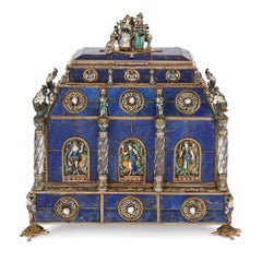 Renaissance Style Lapis Lazuli, Viennese Enamel, Silver and Gemstone Casket