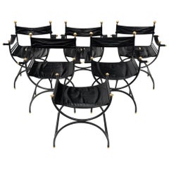 Renaissance Style Leather Armchairs with Stool