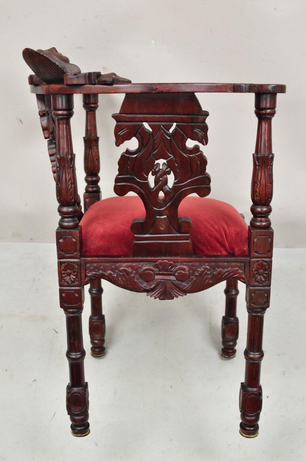 Renaissance Style Mahogany Corner Chair Side Chair with Carved Face For Sale 3