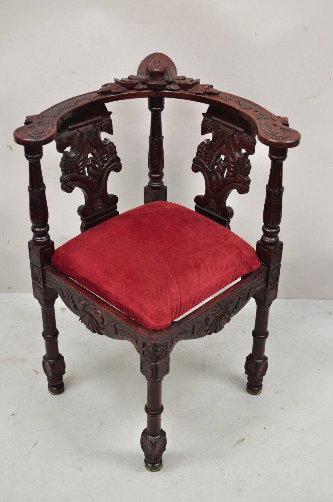 Renaissance Style Mahogany Corner Chair Side Chair with Carved Face For Sale 5