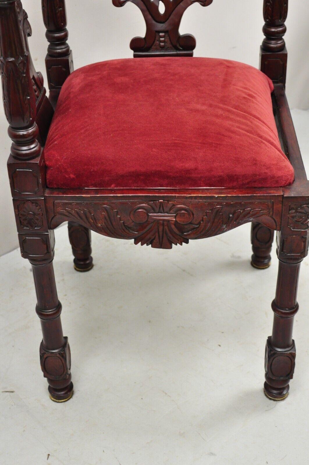 Renaissance Style Mahogany Corner Chair Side Chair with Carved Face In Good Condition For Sale In Philadelphia, PA