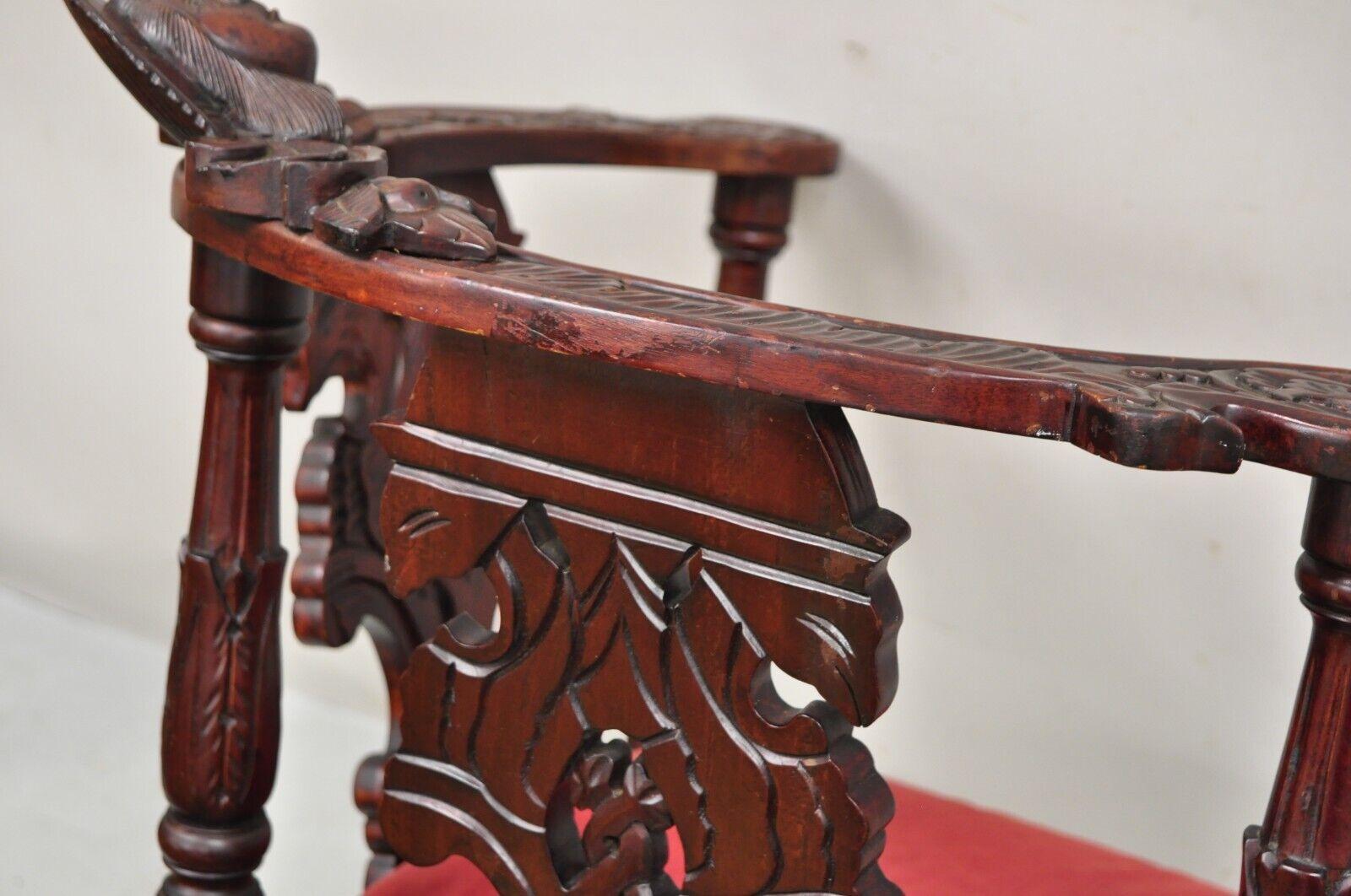 Renaissance Style Mahogany Corner Chair Side Chair with Carved Face For Sale 1