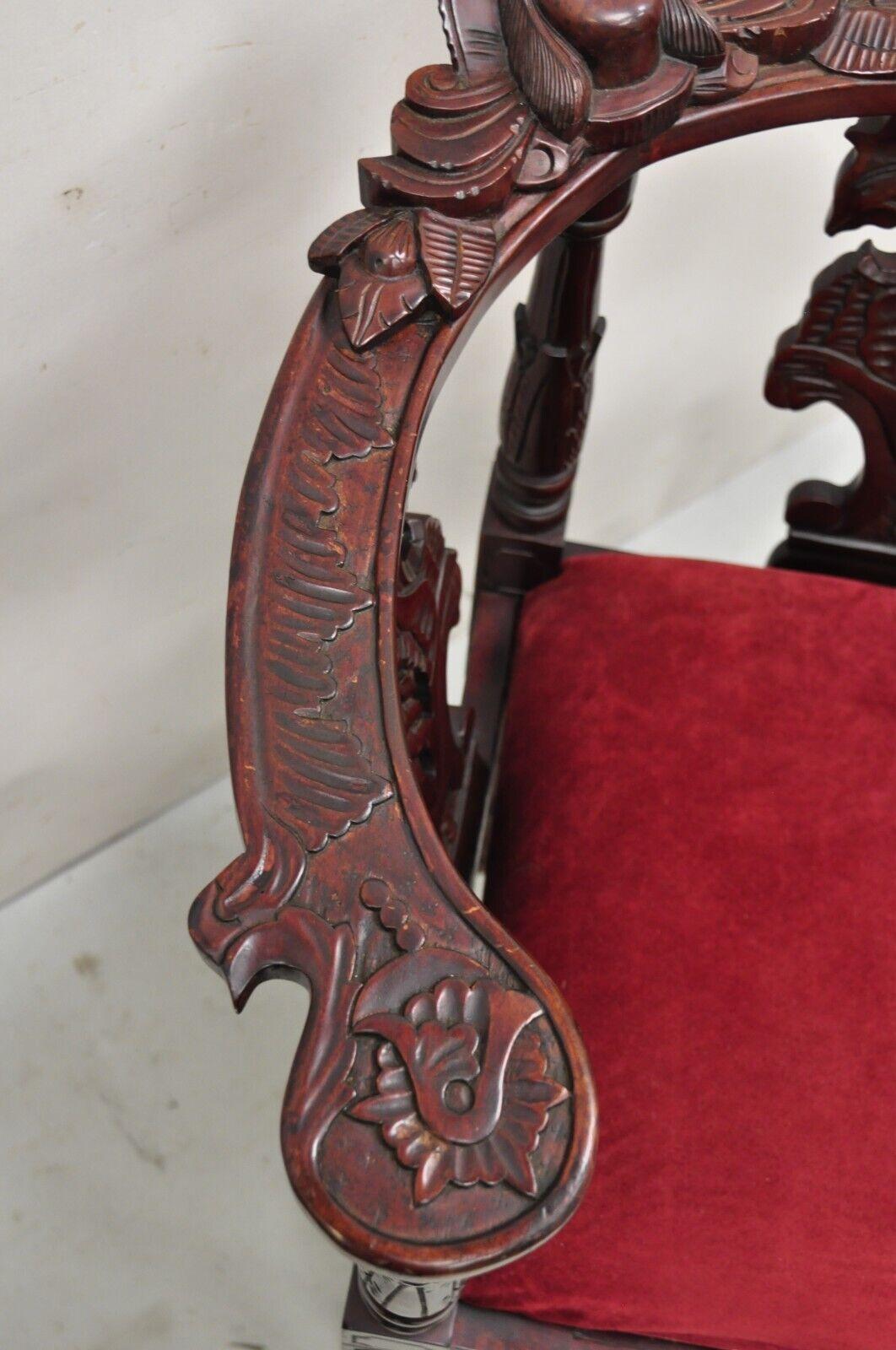 Renaissance Renaissance-Stil Mahagoni Ecksessel Beistellstuhl mit geschnitztem Gesicht im Angebot 4