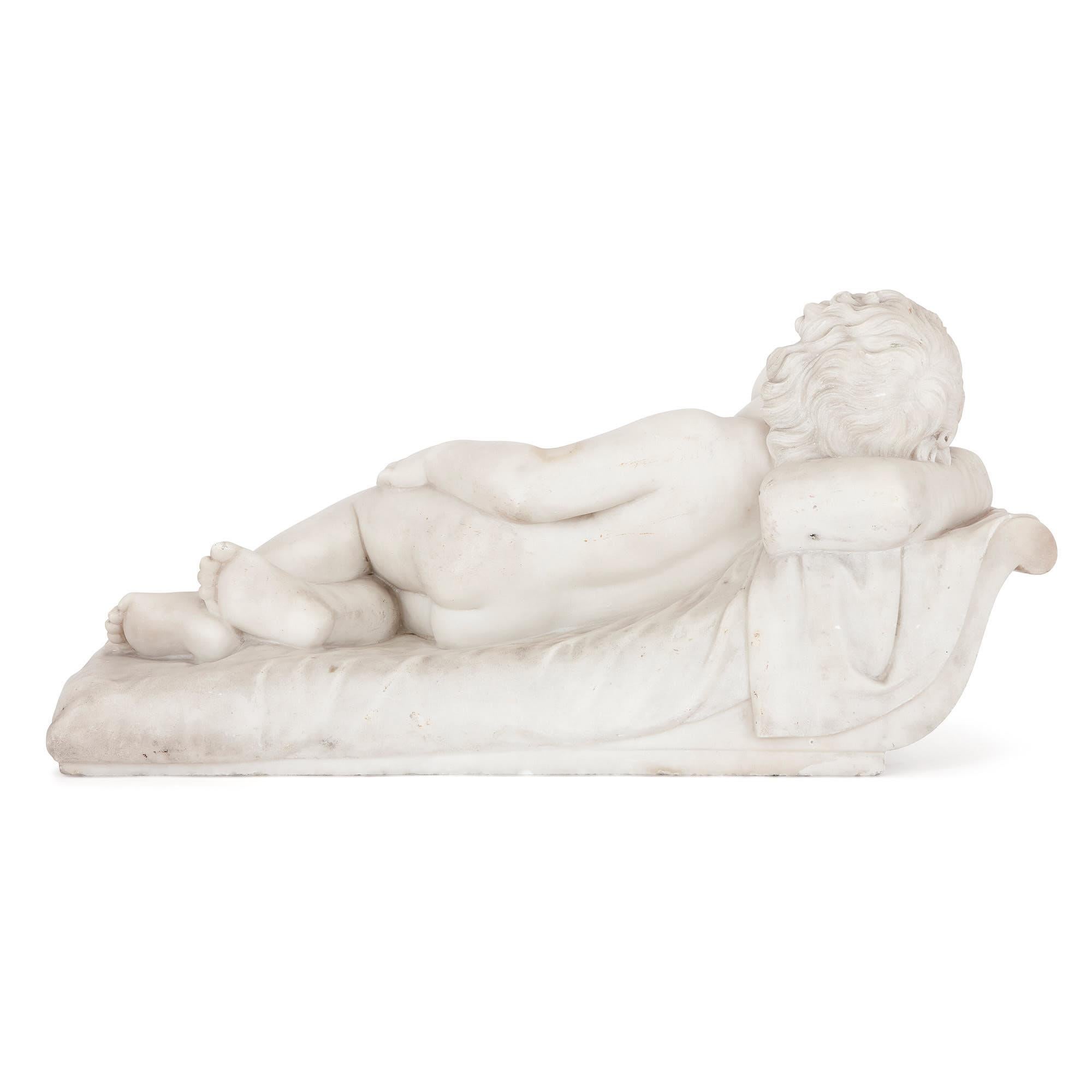 Carved Renaissance Style Marble Figure of Sleeping Child For Sale