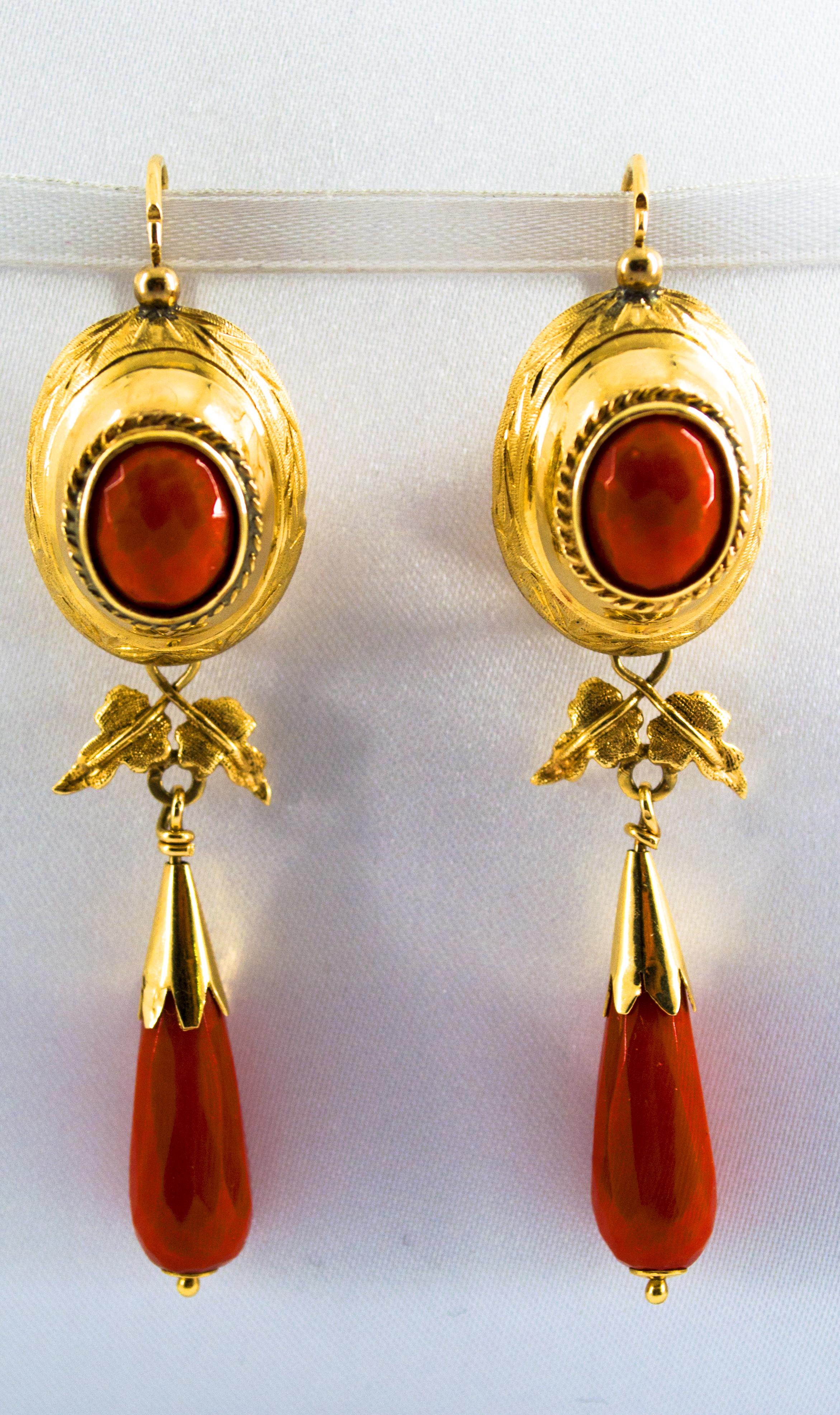These Earrings are made of 9K Yellow Gold.
These Earrings have Red Mediterranean (Sardinia, Italy) Coral.
All our Earrings have pins for pierced ears but we can change the closure and make any of our Earrings suitable even for non-pierced