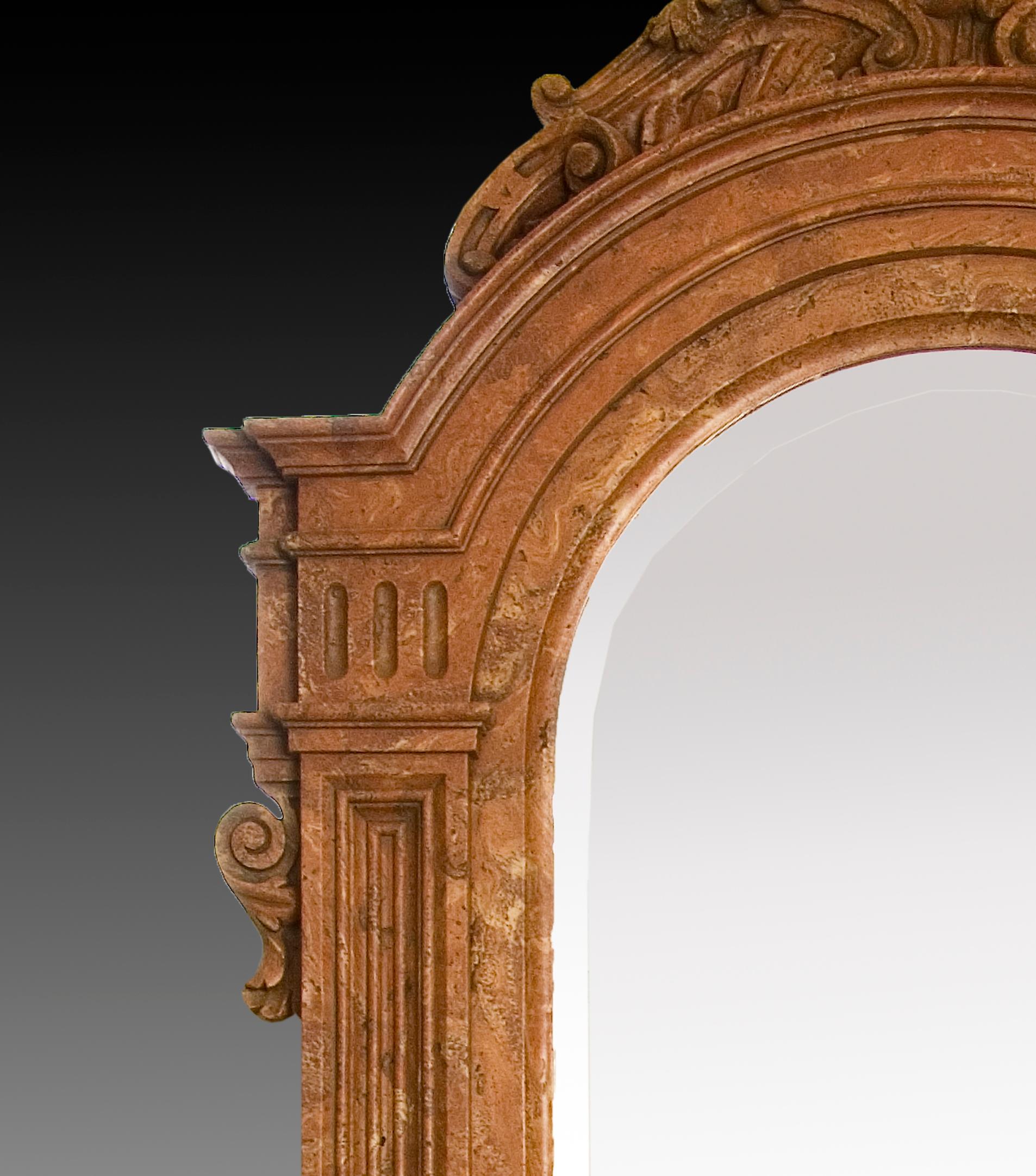 European Renaissance Style Mirror, Marble Dust Patina, 20th Century For Sale