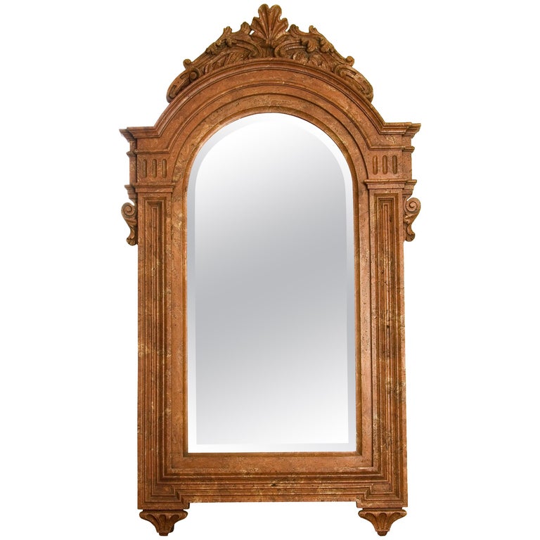 Renaissance Style Mirror, Marble Dust Patina, 20th Century For Sale at