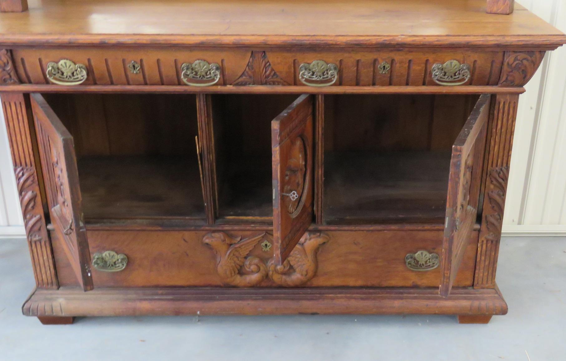 Renaissance Style Oak Griffin Sideboard with Superstructure 2