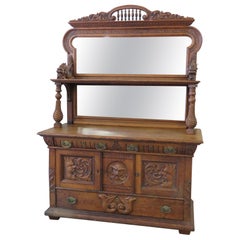 Renaissance Style Oak Griffin Sideboard with Superstructure