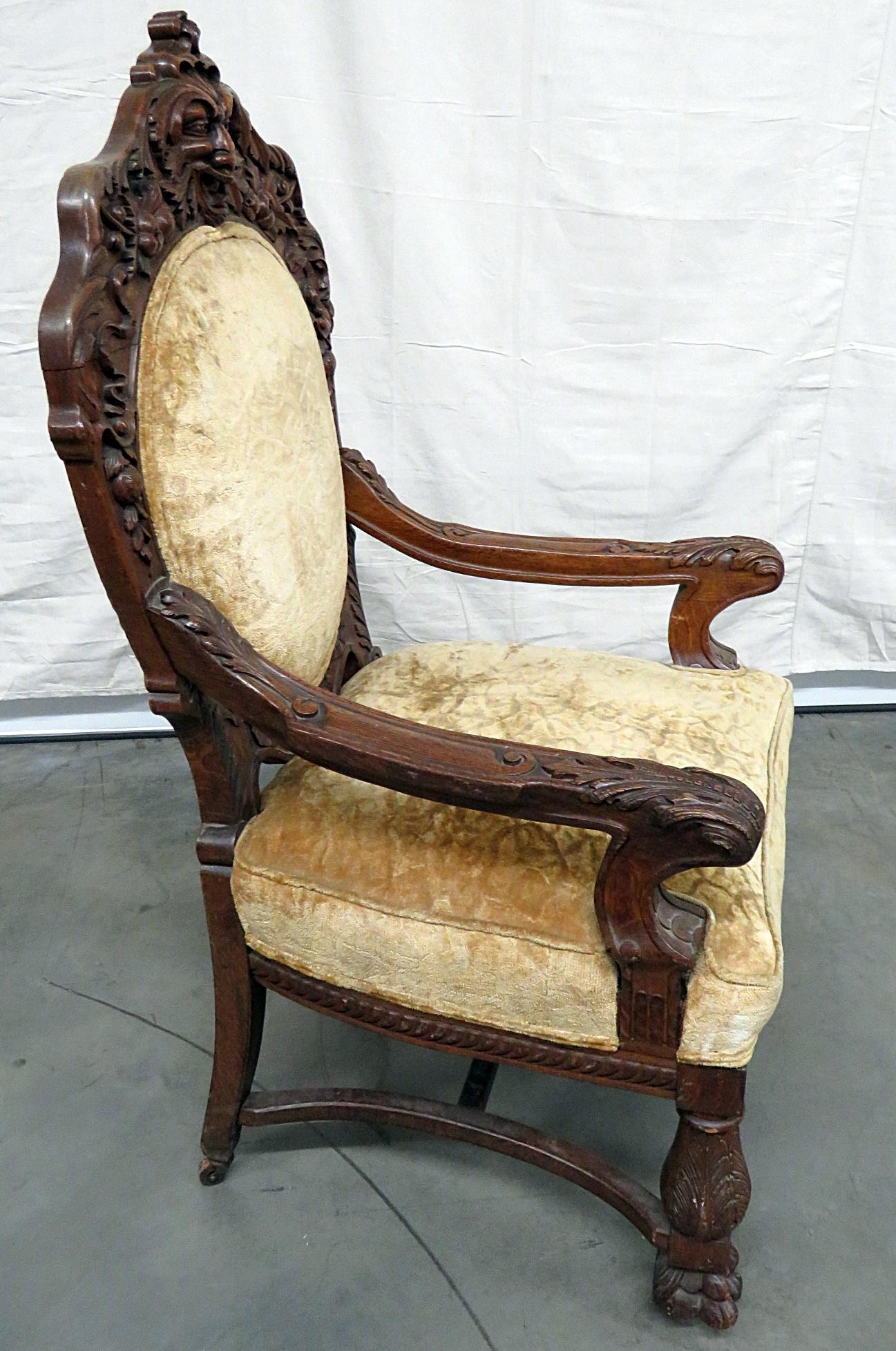 20ième siècle Chaise trône en chêne de style Renaissance attribuée à Horner en vente