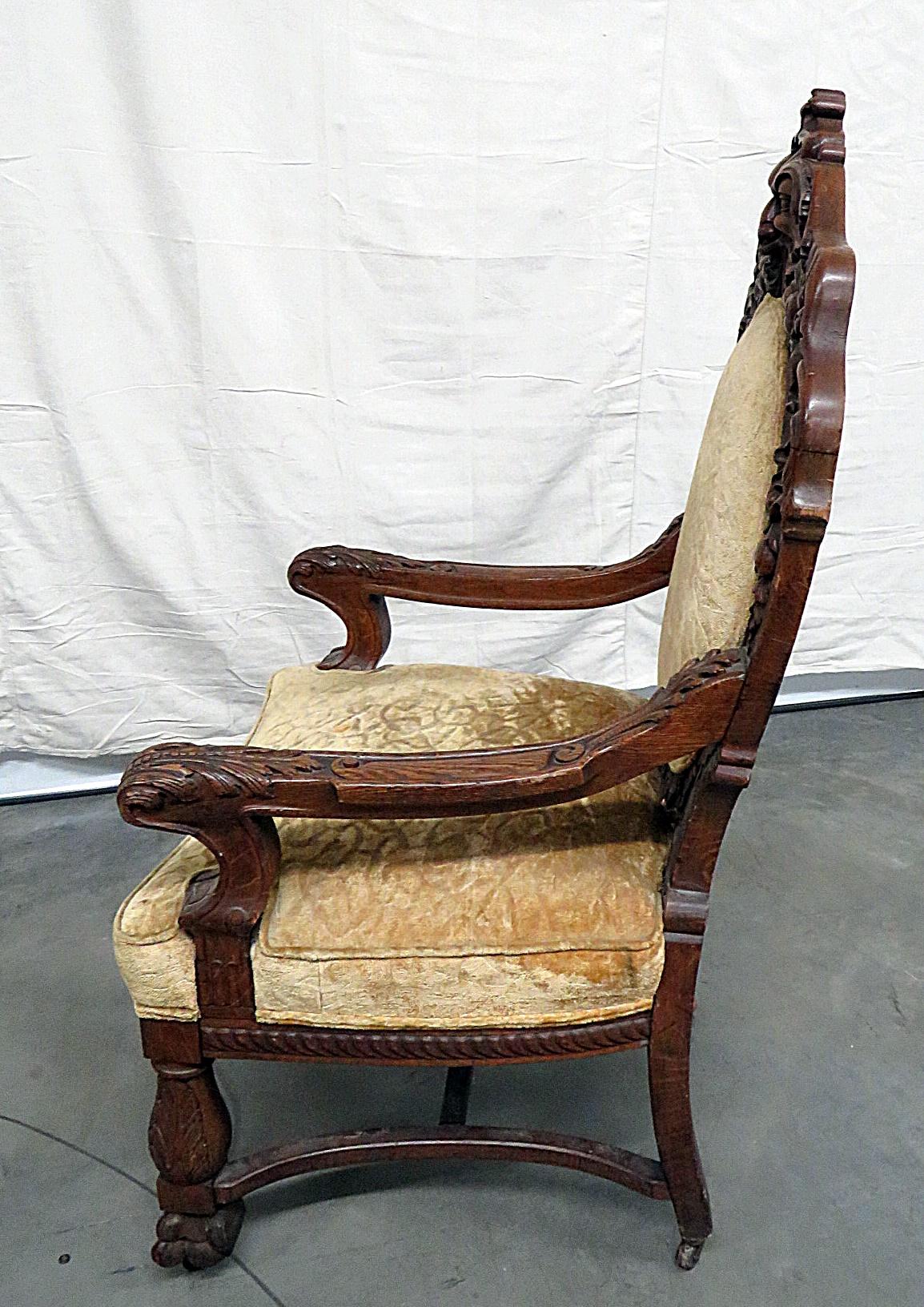 Renaissance Style Oak Throne Chair Attributed to Horner For Sale 2