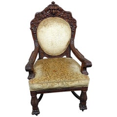 Antique Renaissance Style Oak Throne Chair Attributed to Horner