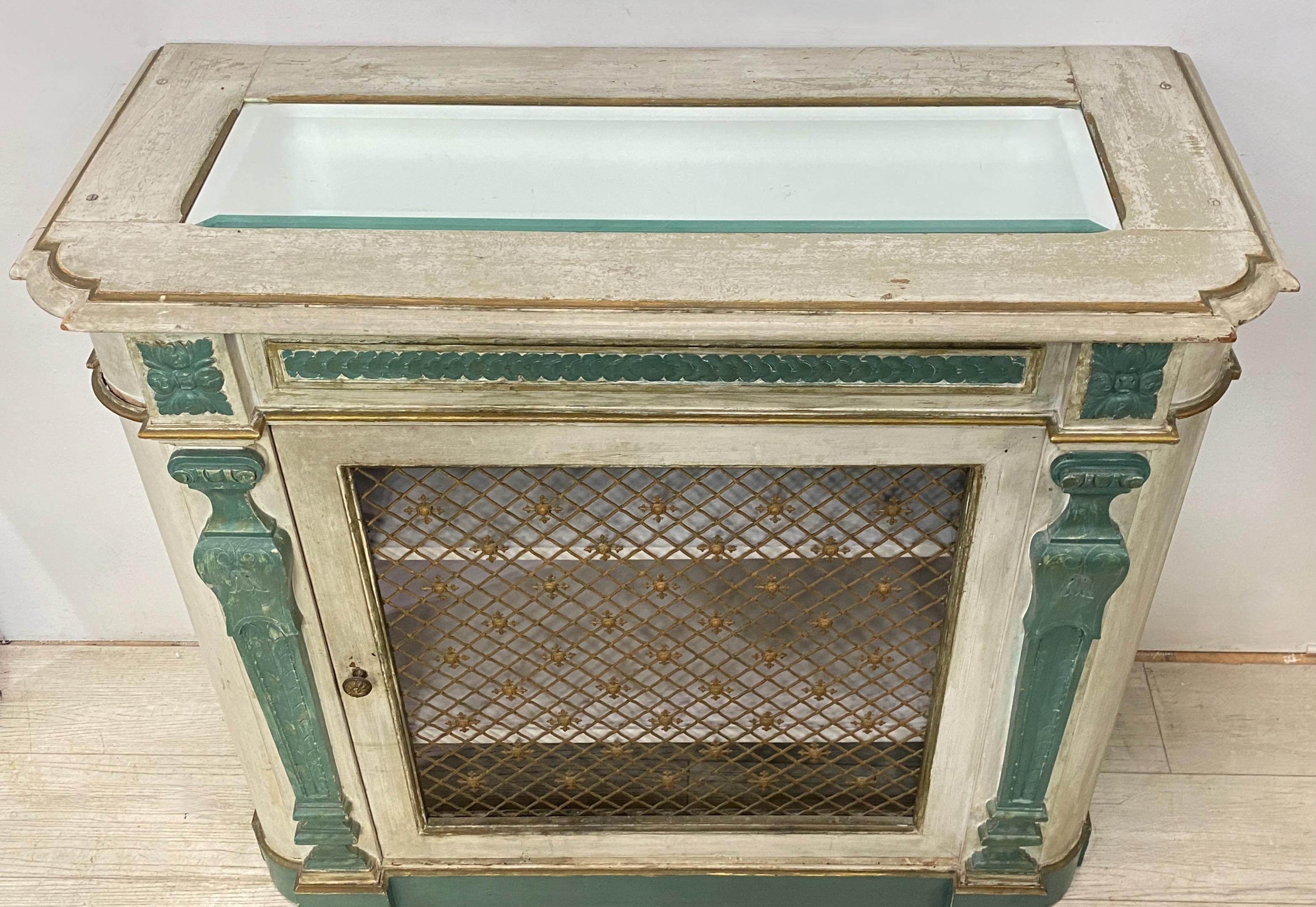 Renaissance Style Painted Cabinet with Metal Lattice Work  For Sale 3