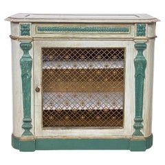 Antique Renaissance Style Painted Cabinet with Metal Lattice Work