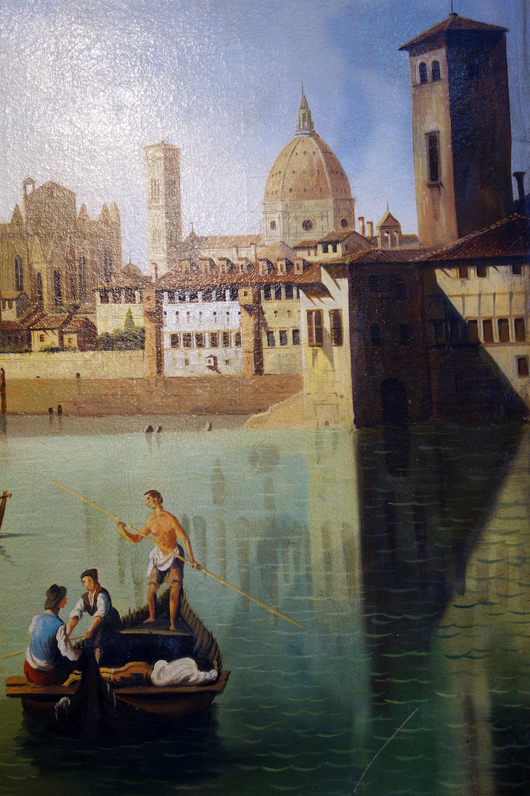 19th Century Renaissance Style Painting Ponte Vecchio Palazzo Vecchio e Duomo 3