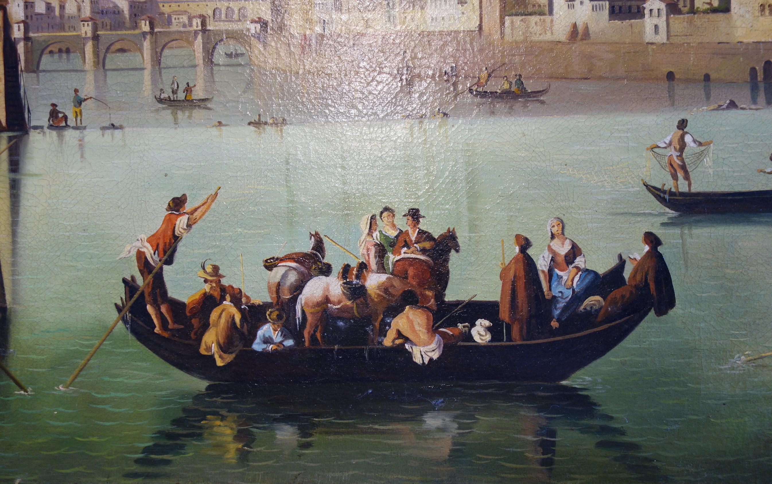 gemälde im Renaissance-Stil des 19. Jahrhunderts Ponte Vecchio Palazzo Vecchio e Duomo (Handbemalt)
