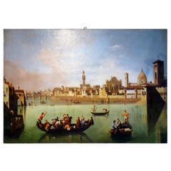 19th Century Renaissance Style Painting Ponte Vecchio Palazzo Vecchio e Duomo