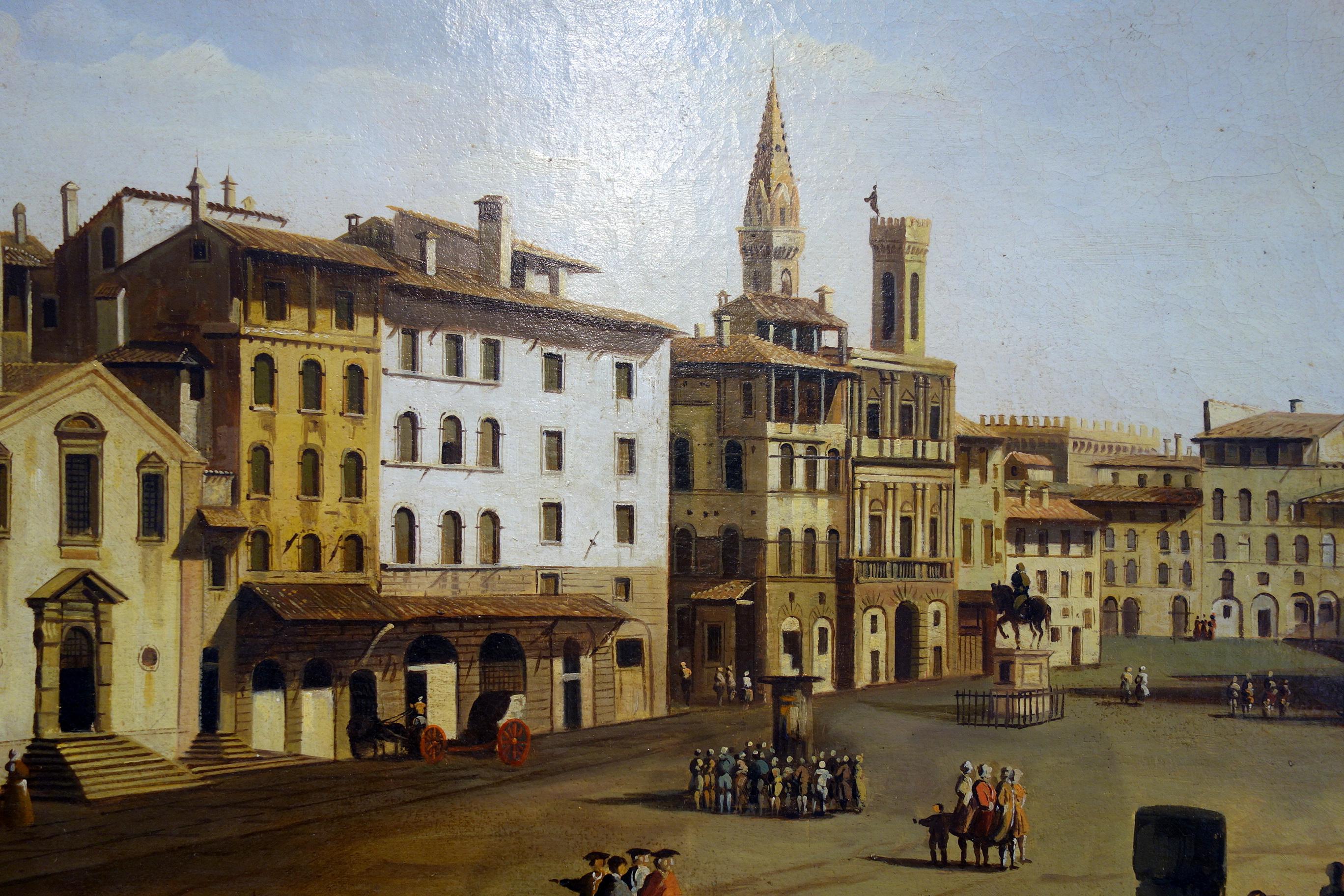 19th Century Renaissance Style Painting of Piazza Della Signoria, Palazzo Vecchio, Florence