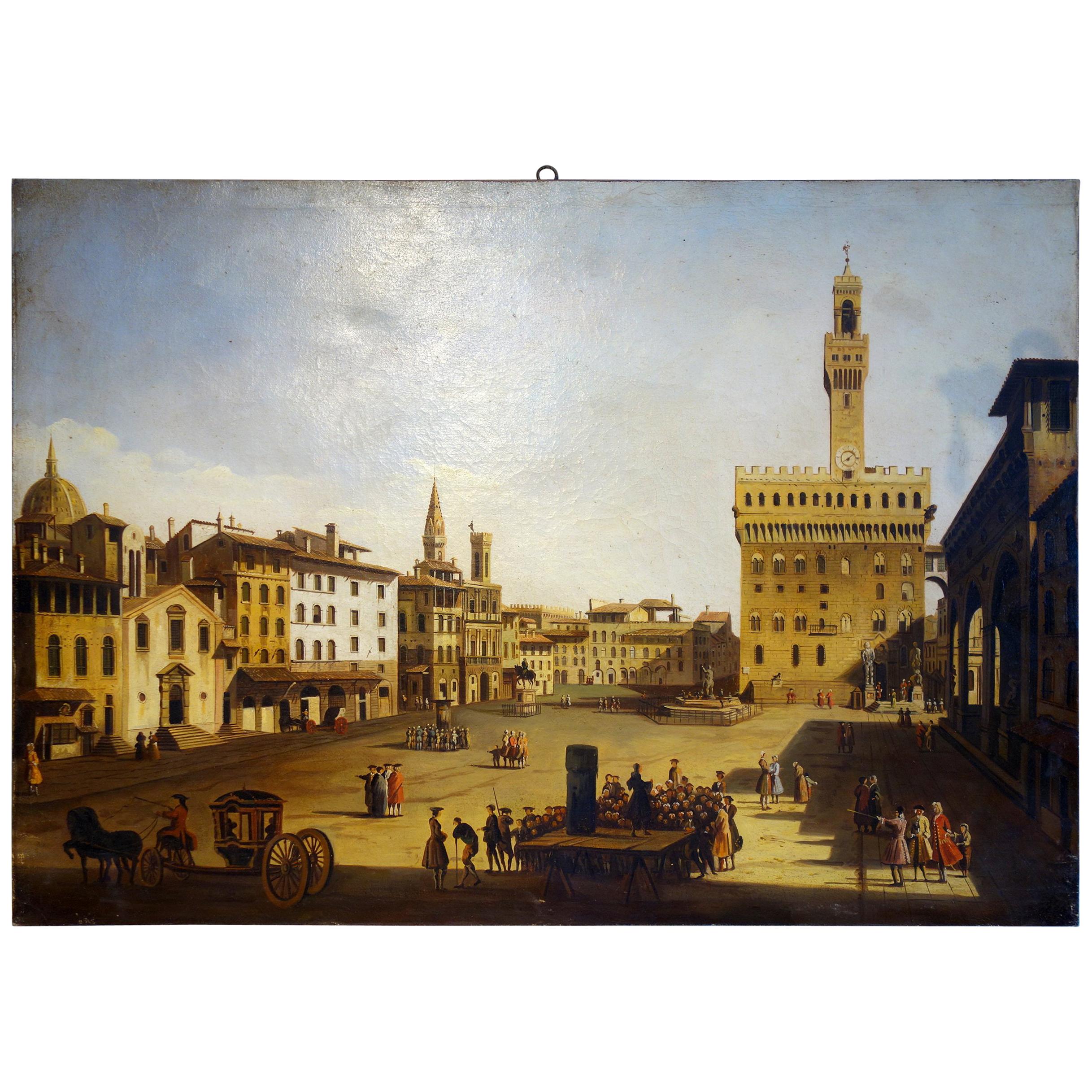 Renaissance Style Painting of Piazza Della Signoria, Palazzo Vecchio, Florence