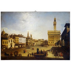 Renaissance Style Painting of Piazza Della Signoria, Palazzo Vecchio, Florence