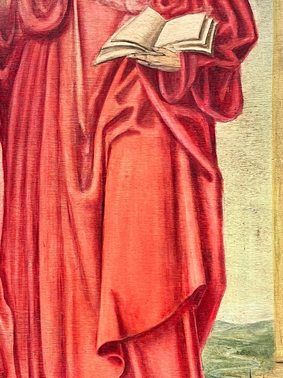 Portrait de Sainte-Catherine de style Renaissance médiévale debout dans un paysage à l'huile en vente 1