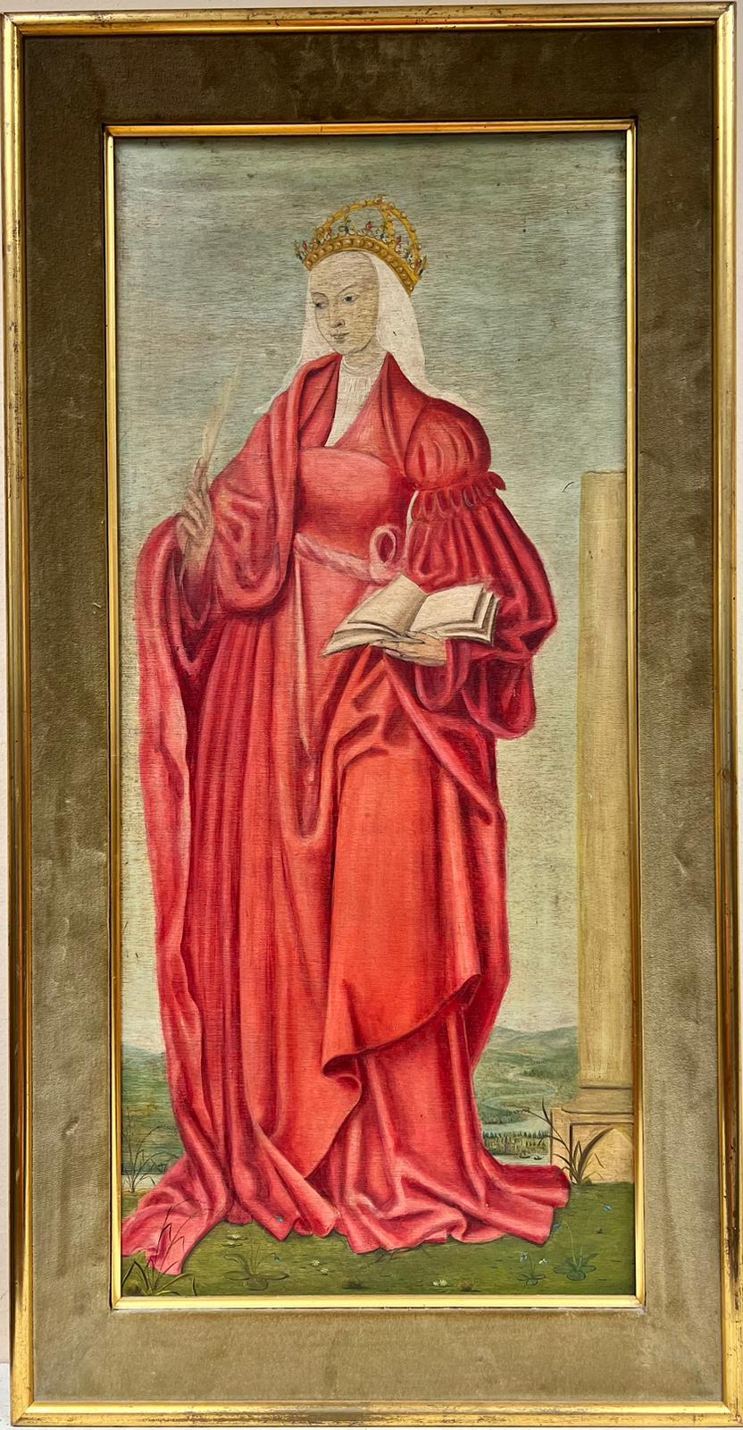 Portrait of Medieval Renaissance Style Female Saint Standing in Landscape oil
