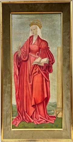 Vintage Portrait of Saint Catherine Medieval Renaissance Style Standing in Landscape oil