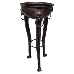 Renaissance Style Patinated BronzeTrifid Brazier w. Lion Heads Paw Feet, C. 1900